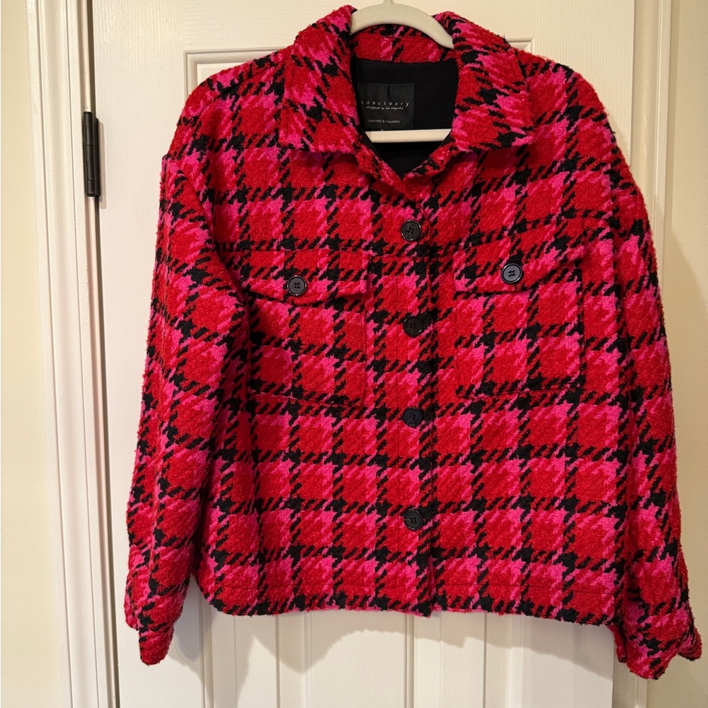 Sanctuary Red and Black Plaid Teddy Jacket